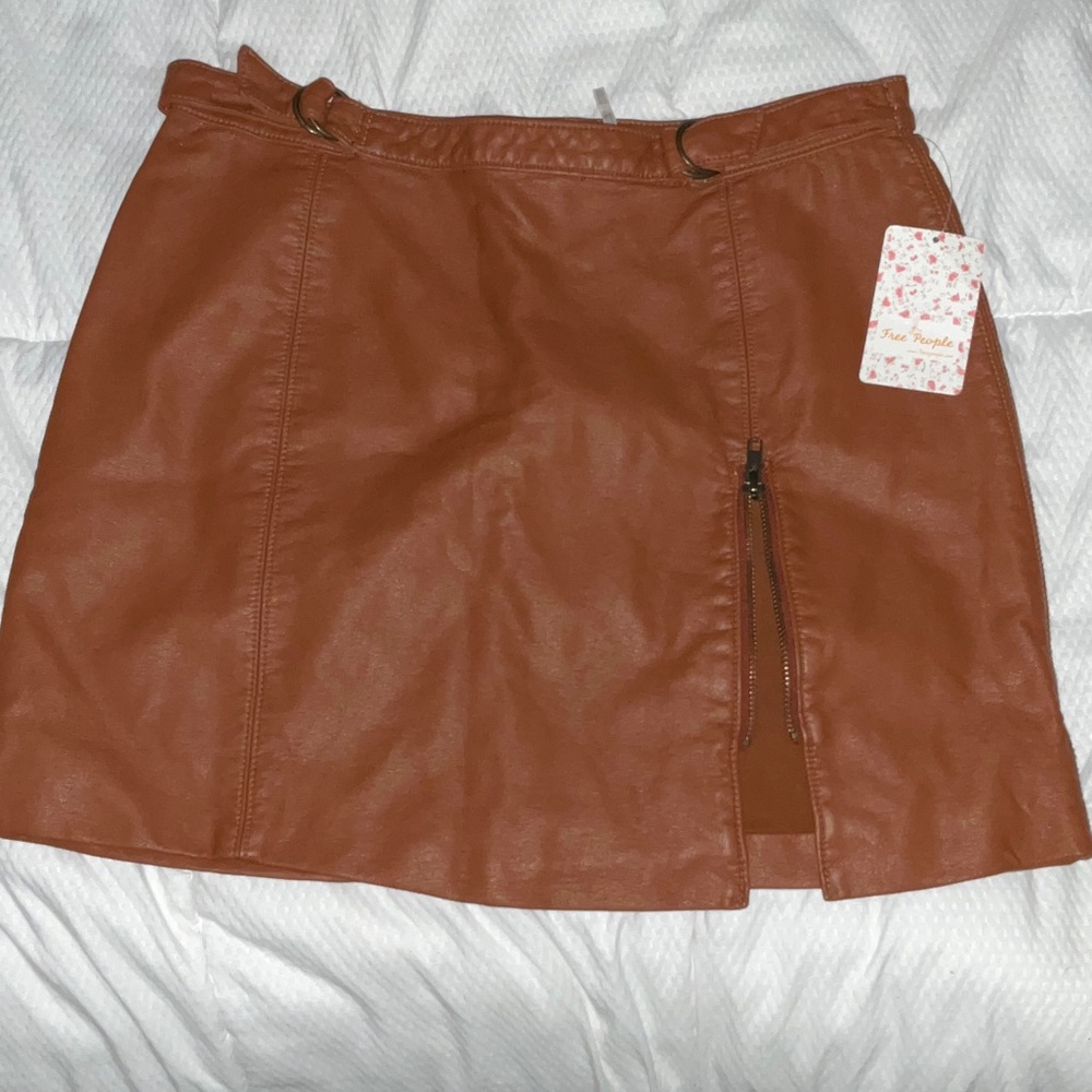 Free People Brown Faux Leather Mini Skirt with zipper